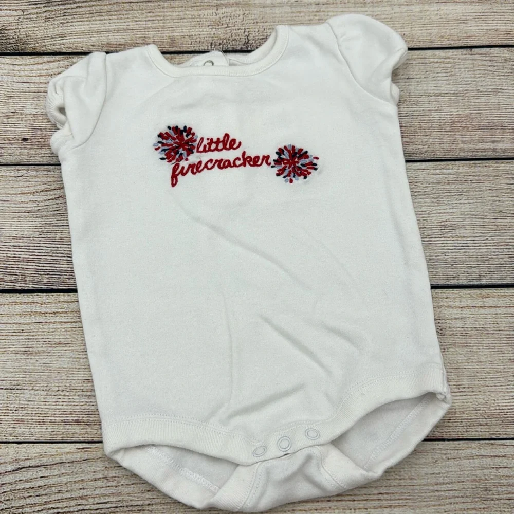 Gymboree Little Firecracker Red White and Blue Onesie Size 0-3M